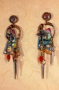 Image 3 of 'Cosmic Gothic Retro-futuristic Geometric Aluminum God Pendulums' Earrings. #972>
