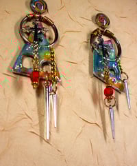 Image 4 of 'Cosmic Gothic Retro-futuristic Geometric Aluminum God Pendulums' Earrings. #972>