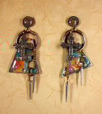 Image 1 of 'Cosmic Gothic Geometric Aluminum Retro-Futuristic God Pendulums' Earrings. #297>