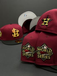 Image 2 of New Era 59Fifty "Back Burner" Flame Cardinal Metallic Gold