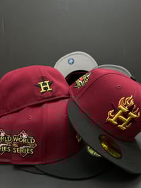 Image 3 of New Era 59Fifty "Back Burner" Flame Cardinal Metallic Gold