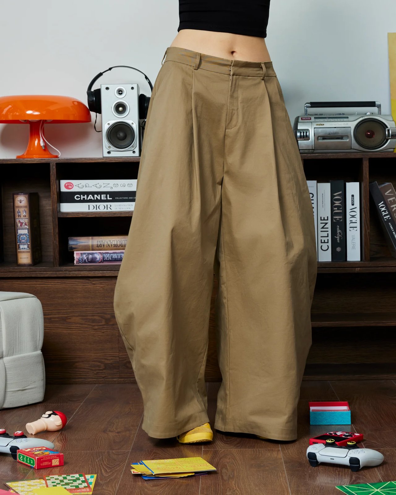 PUSHPUSH KHAKI PANTS ベージュ ワイドチノパンツ L PUSHPUSH KHAKI PANTS ベージュ ワイドチノパンツ L