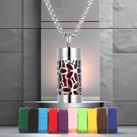 Image 1 of Small Cylindrical Stainless Steel Daisy Aromatherapy Necklace