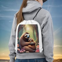 Sloth Baby and Mom In The Forest Drawstring Bag