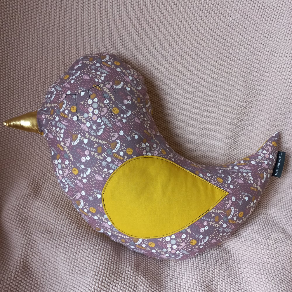 Image of Vogelkissen lila Blumen curry