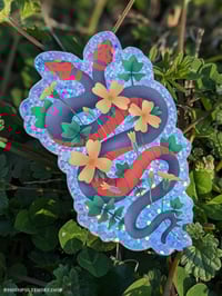 Image 1 of Ring-Necked Snake and Cedar Gladecress Native Plant and Reptile Glitter Vinyl Sticker