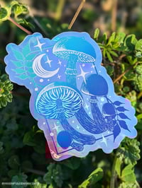 Image 2 of Funeral Bell Mushroom and Trumpet Vine Native Fungus and Plant Holographic Vinyl Sticker