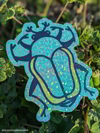 Image 1 of Green June Beetle Native Beetle Glitter Vinyl Sticker
