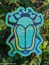 Image 2 of Green June Beetle Native Beetle Glitter Vinyl Sticker