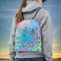 Colorful Sloth Hanging Around Drawstring Bag