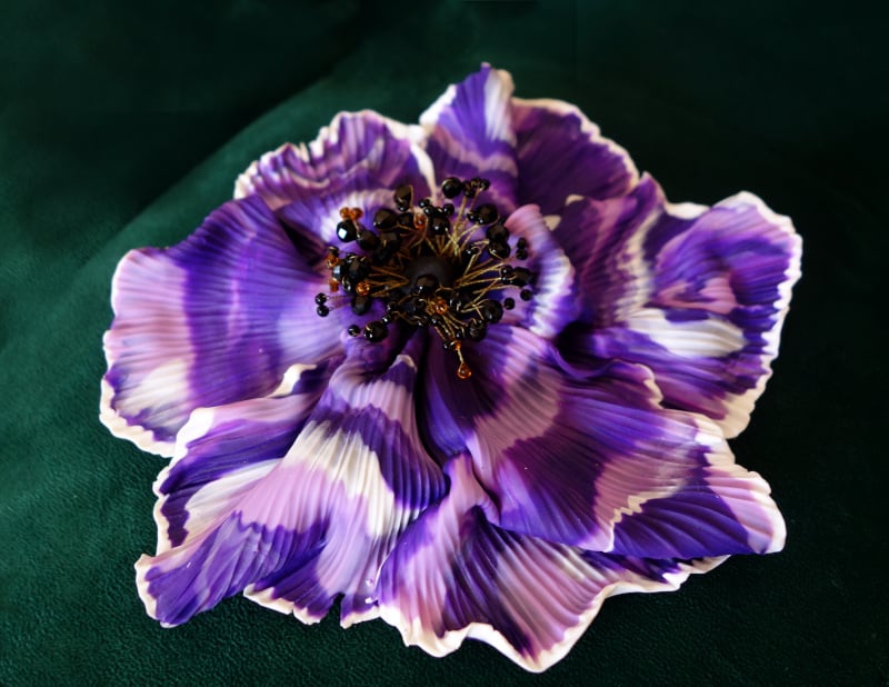 Image of Très grande broche fleur violet marbré