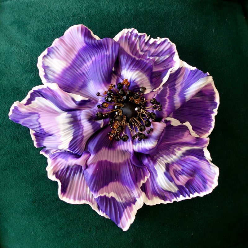 Image of Très grande broche fleur violet marbré
