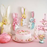 Image 1 of Vintage inspired stuffed Bunny plaque (pink, blue, or yellow) 