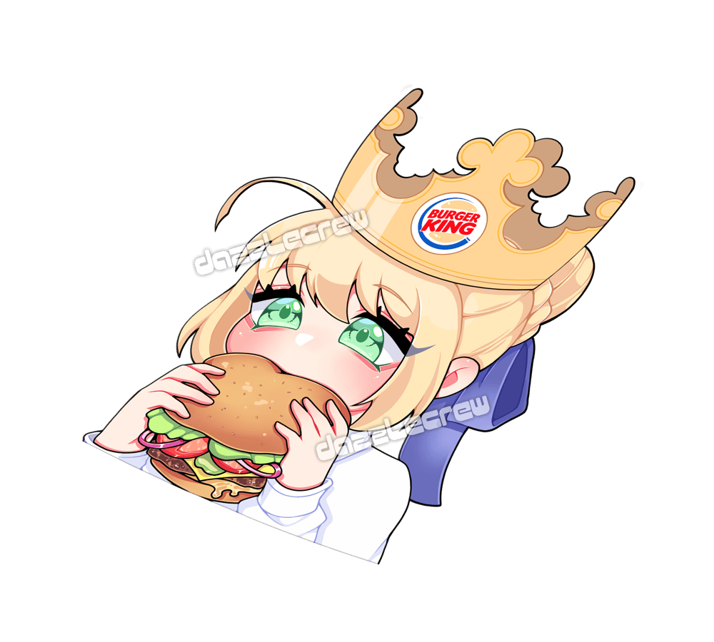 Image of Saber eats a burger Sticker
