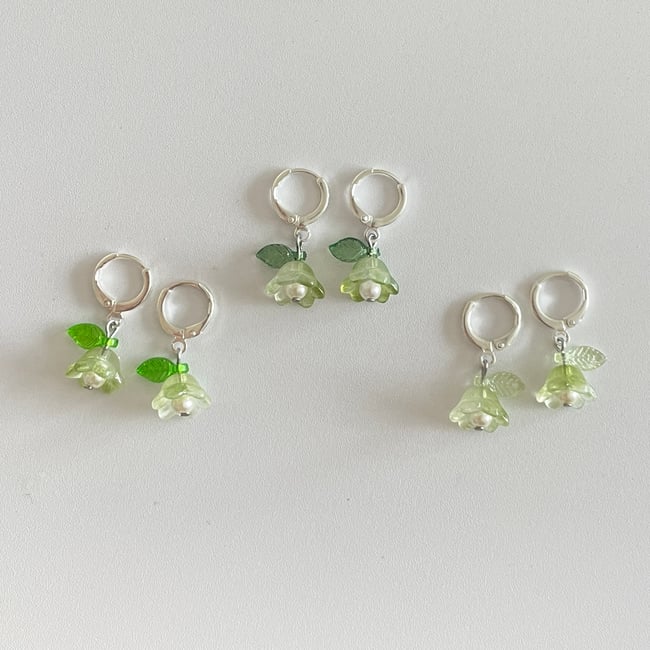 'green ivory bells' huggie earrings