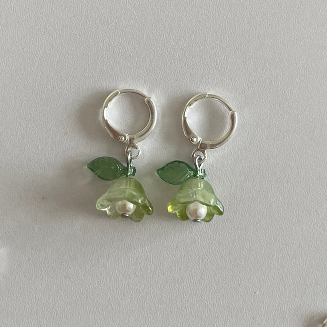 'green ivory bells' huggie earrings