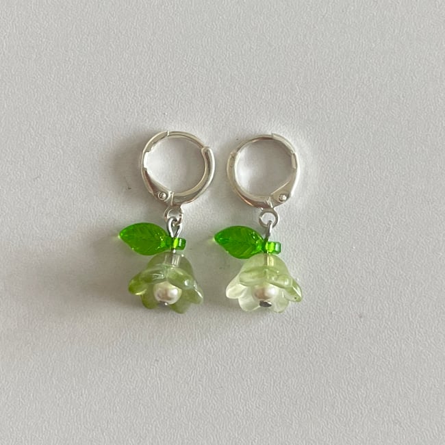 'green ivory bells' huggie earrings