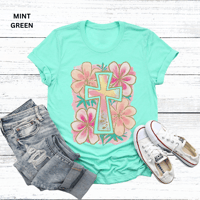 Image 3 of Floral Cross Unisex T-Shirt, Casual Christian Tee