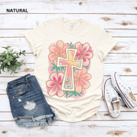 Image 2 of Floral Cross Unisex T-Shirt, Casual Christian Tee