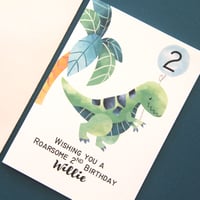 Image 1 of Dinosaur Birthday Card for Kids. Personalised Card. Child Number Birthday Card. 
