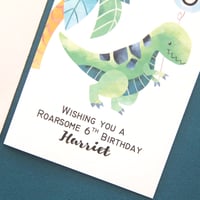 Image 2 of Dinosaur Birthday Card for Kids. Personalised Card. Child Number Birthday Card. 