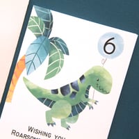Image 3 of Dinosaur Birthday Card for Kids. Personalised Card. Child Number Birthday Card. 