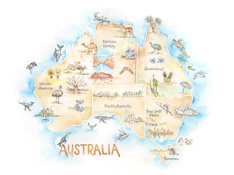 Image of Australian watercolour Map