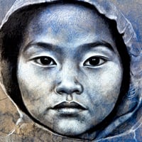 Image 2 of Tirage sur papier d'art - "Garçon birman à la capuche bleue" - Birmanie - 30x30 cm
