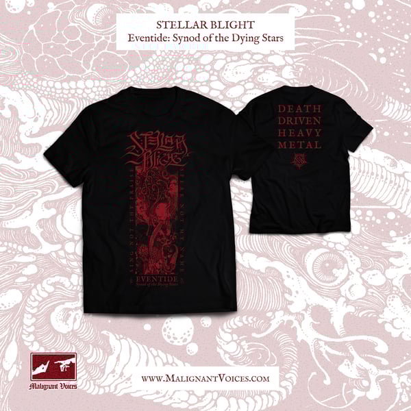 Image of STELLAR BLIGHT - "EVENTIDE: Synod of the Dying Stars" BLACK T-SHIRT, PRE-ORDER 13.06.2025