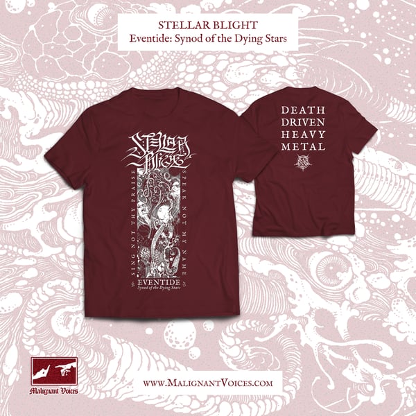 Image of STELLAR BLIGHT - "EVENTIDE: Synod of the Dying Stars" BLOOD-RED T-SHIRT, PRE-ORDER 13.06.2025