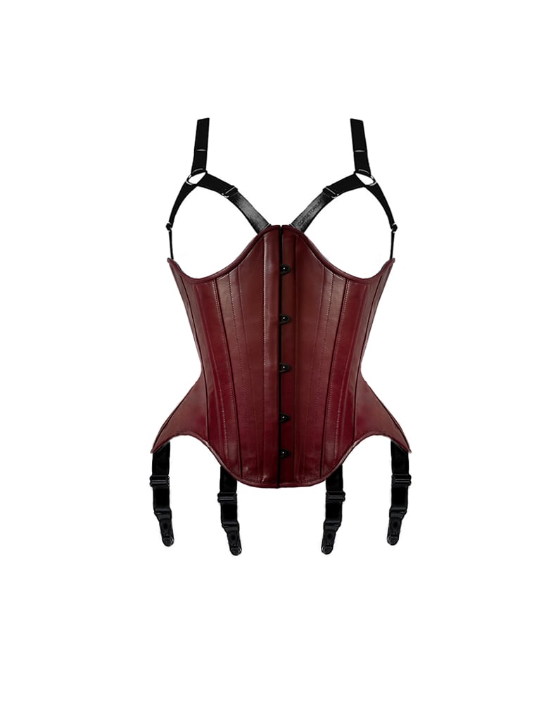 Image of CYRA UNDERBUST LEATHER CORSET BURGUNDY