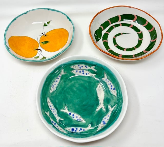 Image of Assorted Handmade Ceramic Bowls (Two Styles/Two Sizes)-Pink Snake Bowl 10" dia x 4" deep ($250)