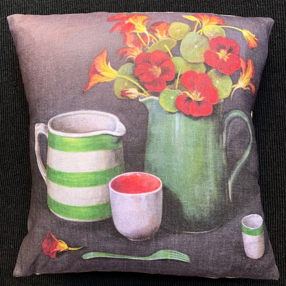 Image of Linen Nasturtiums Cushion