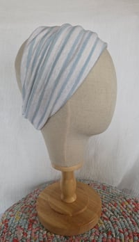 Image 1 of Linen Stretchy Wrap in Sky Blue & White Stripes