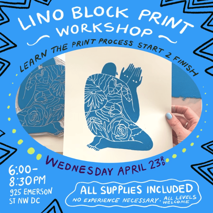 Image of Lino Block Class Wednesday April 23rd 2025 6-8:30pm