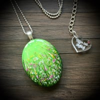 Image 3 of Green Wildflower Meadow Hand Painted Resin Pendant