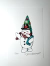 Retro Snowman Sketch Print - Numbered & Signed