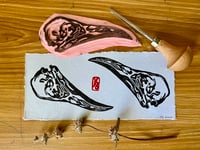 Image 2 of Crow Skull Lino Cut Print 