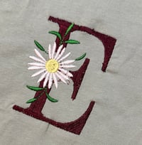 Image 2 of Sage Baby Romper with Daisy Flower and Maroon “E”