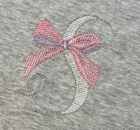 Image 2 of Gray Baby Romper with Pink Bow and Gray and White “S”