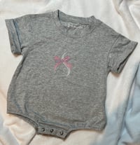 Image 3 of Gray Baby Romper with Pink Bow and Gray and White “S”