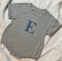 Image 1 of Gray Baby Romper with Light Blue and Blue “E”