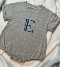 Image 3 of Gray Baby Romper with Light Blue and Blue “E”