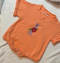 Image 3 of Coral Baby Romper with Rose Flower and Lilac “I”