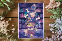 Image 4 of Cozy Witch Library (Cat, Bunny, Dog versions) - Art Print