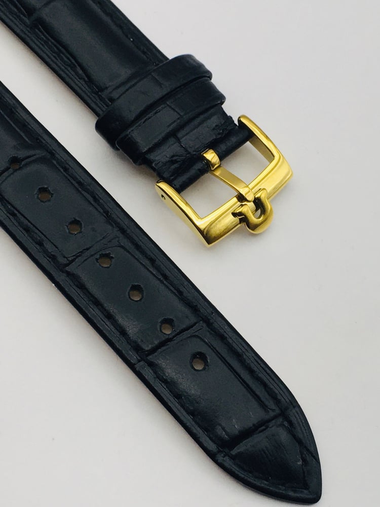 Image of 18mm/19mm BLACK CROC PADDED MEN STRAP FOR OMEGA WATCH.TOP QUALITY.HEAVY DUTY. LEATHER 
