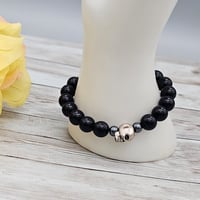 Image 2 of Black Skull Lava Bead Bracelet