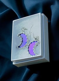 Image 1 of Deep Blue Iridescent Crescent Moon Earrings