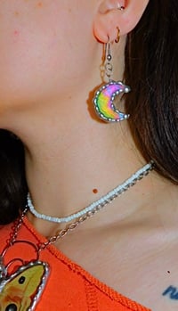 Image 3 of Black Iridescent Crescent Moon Earrings