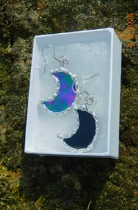 Image 2 of Black Iridescent Crescent Moon Earrings